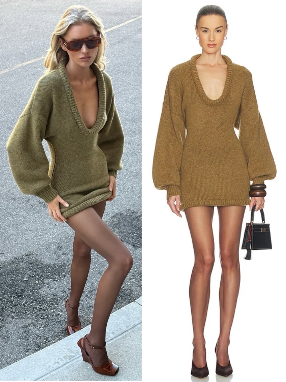 HELSA Vilde Micro Mini Wool Blend Sweater Dress Light Olive NEW with tags